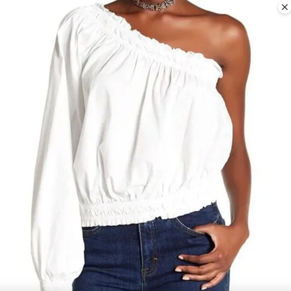 Free People One Shoulder Crop Top- white